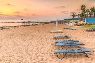 Photo of panoramic aerial view of Kalamis beach and bay in the city of Protaras, Cyprus.