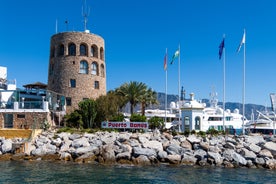 Photo of aerial panoramic view of Fuengirola city beach and marina, Fuengirola is a city on the Costa del Sol in the province of Malaga in the Andalusia, Spain.