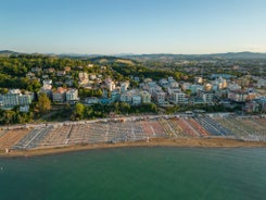 photo of an aerial view of Milano Marittima, Gabicce Mare and the Romagna coast with Cattolica, Riccione and Rimini in Italy.