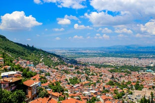 Photo of aerial view of Oludeniz Bay view in Fethiye Town, Turkey.