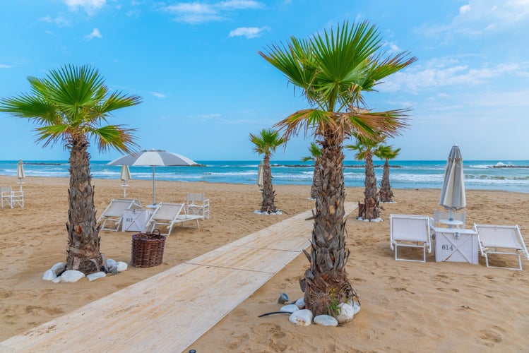 Beautiful beach of Pesaro city on the adriatic sea. Marche, Italy.