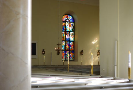 Stained glass windows in an Oulu church