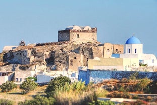 Photo of beautiful White architecture of Oia village on Santorini island, Greece.