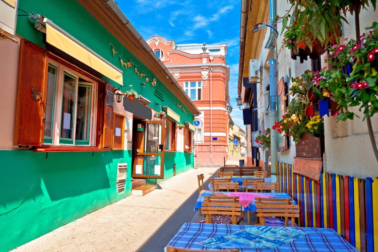 Photo of restaurant central street of Novi Sad summer view, Vojvodina region of Serbia.