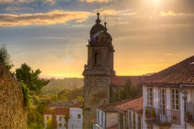 Photo of aerial panoramic view of Lugo galician city with buildings and landscape, Spain.