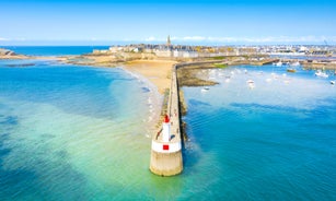 photo of a beautiful view of bay of Saint Lunaire on the Brittany coast near Dinard. France.