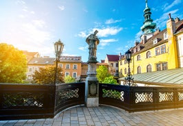 Capital of Slovenia, panoramic view with old town and castle.