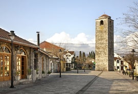 Photo of panoramic aerial view of old town of Budva, Montenegro.