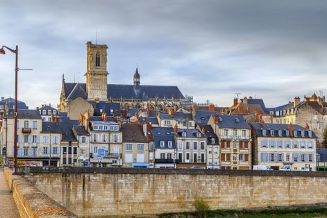 Photo of scenic view of Nevers from Loire river bridge, France.