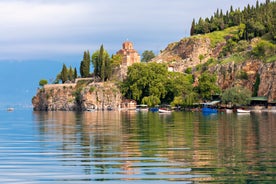 Aerial view of Samuel's Fortress and Plaosnik at Ohrid in North Macedonia.