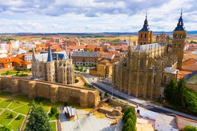 Photo of San Salvador Cathedral of Zamora and acenas (water mills), view from Duero river. Castilla y Leon, Spain.