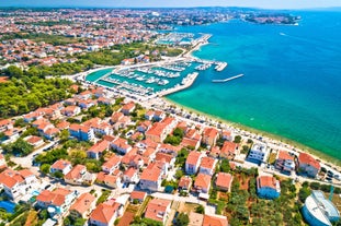 Photo of adriatic village of Bibinje harbor and waterfront panoramic view, Croatia.