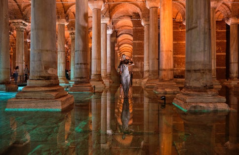 Basilica Cistern ancient Byzantine subterranean cistern in Istanbul.