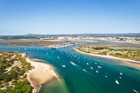 Photo of aerial view from the sky at the village Santa Luzia, Tavira, Portugal.