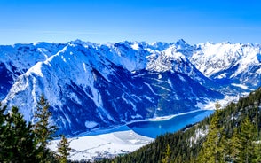 Photo of aerial view of beautiful landscape at the Achensee lake in Austria.