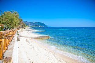 Photo of Ouranoupolis tower in Chalkidiki, Greece on a summer day.