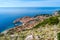 Photo of panoramic aerial view of the old town of Dubrovnik, Croatia seen from Bosanka viewpoint on the shores of the Adriatic Sea in the Mediterranean Sea.