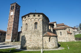 Photo of aerial view of the main square with church in Monza in north Italy.