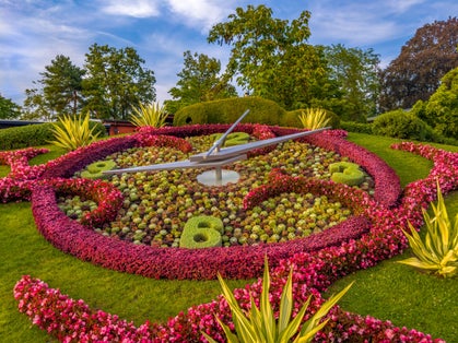 Photo of Flower Clock at Geneva Switzerland's lakefront in summer day, Switzerland.