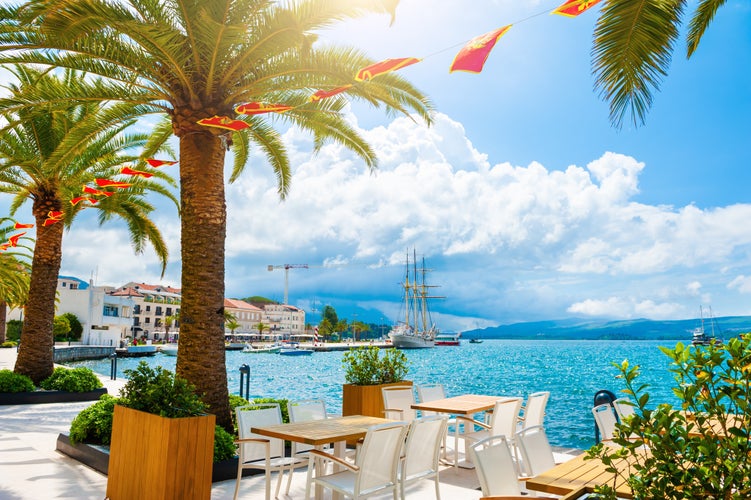 Photo of beautiful sea promenade in Tivat, Montenegro. 