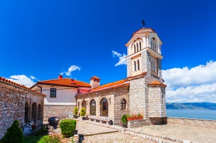 Panoramic view of Skopje town with Vodno hill in the background.