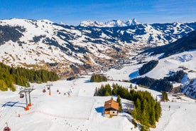 photo of the romantic, Snow covered Skiing Resort of Cortina d Ampezzo in the Italian Dolomites seen from Tofana with Col Druscie in the foreground.