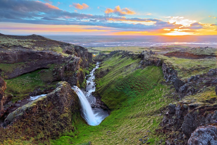 photo of Sauðafoss waterfall, Hvolsvöllur, Sudurland, South Iceland.