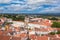 Photo of aerial view of Alcobaca Monastery and the city in Alcobaca, Portugal.