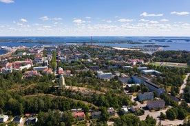 Helsinki cityscape with Helsinki Cathedral and port, Finland