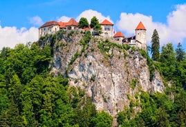 Capital of Slovenia, panoramic view with old town and castle.