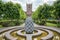 Photo of fountain in front of St Peter's Church in Castle Park, Bristol, England.