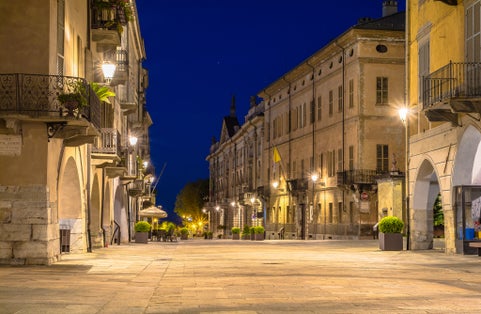 photo of The town of Cuneo in Piedmont at night in Italy.