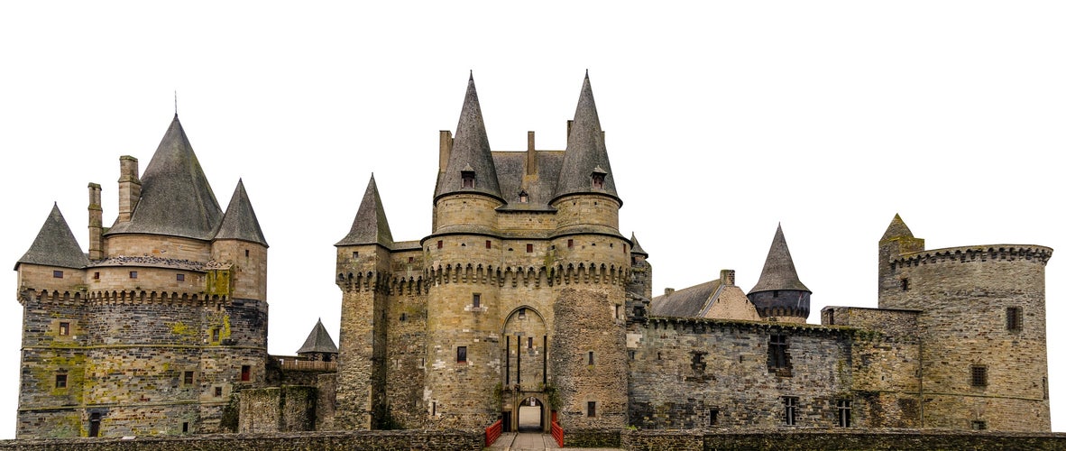 photo of view of The castle of Vitré (France) isolated on white bacground.