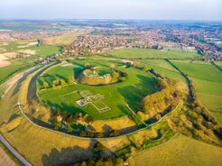 Photo of aerial view of Salisbury cathedral in the spring morning, England.