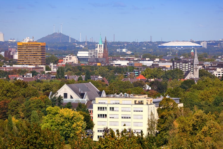 Photo of aerial view of Gelsenkirchen city suburbs, Germany.