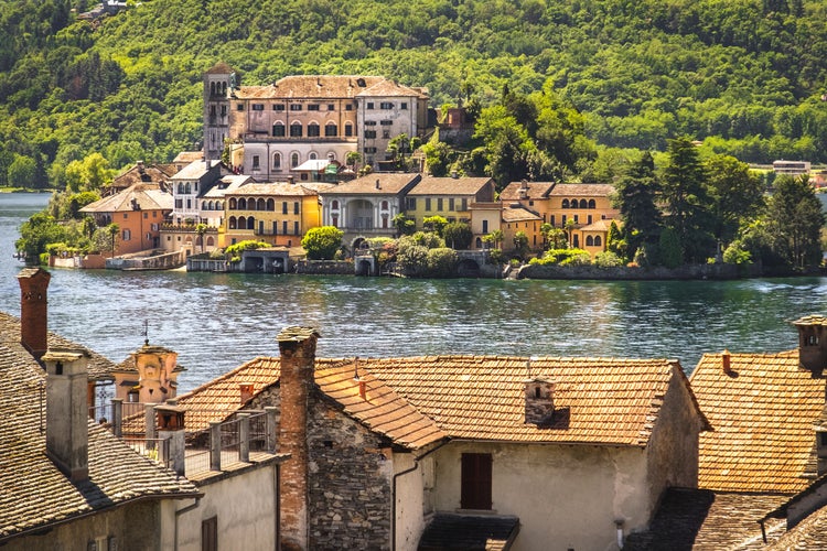 Italy lake orta aerial Novara province Piedmont region antique effect