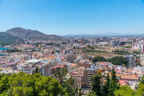 Photo of Aerial view of Cartagena and cerro del molinete archeological park, Spain .