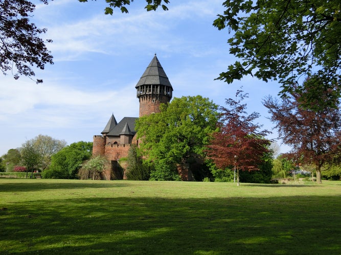 Photo of city of Krefeld, Linn local castle main Tower seen from parkside, Germany.