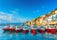 Photo of traditional taxi boats in the port of Hydra island