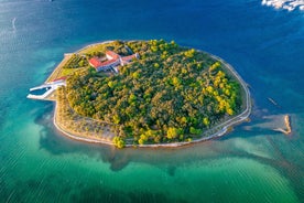 Photo of panoramic aerial view of Baska town, Krk, Croatia.