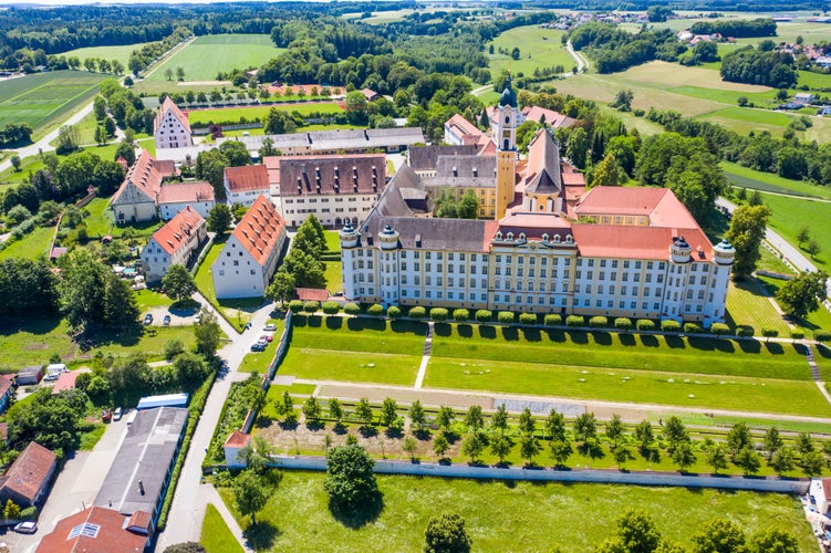 Aerial view,  St. Georg monastery church, district Baden-Württemberg, Germany