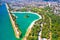 Photo of aerial view of beaches of Jarun lake in city of Zagreb, summer oasis in capital of Croatia.