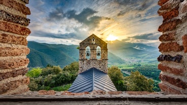 Photo of aerial view of Tudela with view of Ebro River and cathedral, Autonomous community of Navarre, Spain.