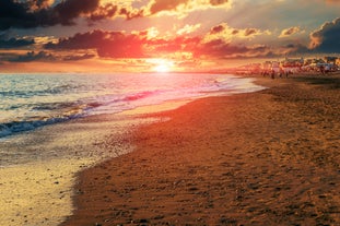 Photo of aerial view of Lido di Ostia famous Italian sandy beach, Italy.