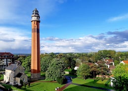 Photo of aerial view overlooking the town of Boulogne-sur-Mer, France.