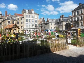 Photo of aerial view overlooking the town of Boulogne-sur-Mer, France.