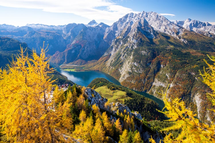 Photo of view on Watzmann mountain and Königssee lake from Jenner mountain in Berchtesgaden National Park during autumn, Bavarian Alps, Germany .