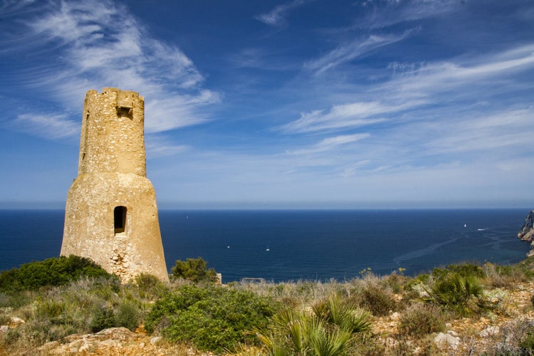 Torre del Gerro in the Montgo natural park in Denia. It is a watchtower built in the 16th century to protect the coast from pirate attacks. In Denia, Alicante, Spain