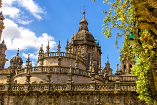 Photo of aerial panoramic view of Lugo galician city with buildings and landscape, Spain.