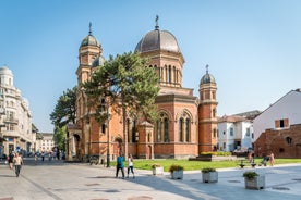 Photo of the facade of the Administrative Palace of Craiova (today Dolj Prefecture and County Council), an imposing historical monument located on the territory of Craiova, Romania.